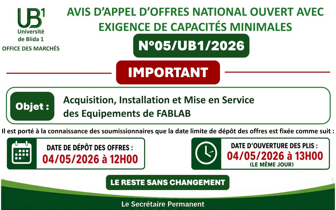 Avis important N°05/UB1/2026