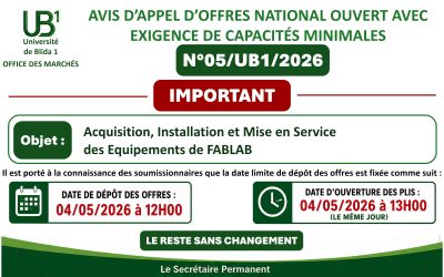 Avis important N°05/UB1/2026